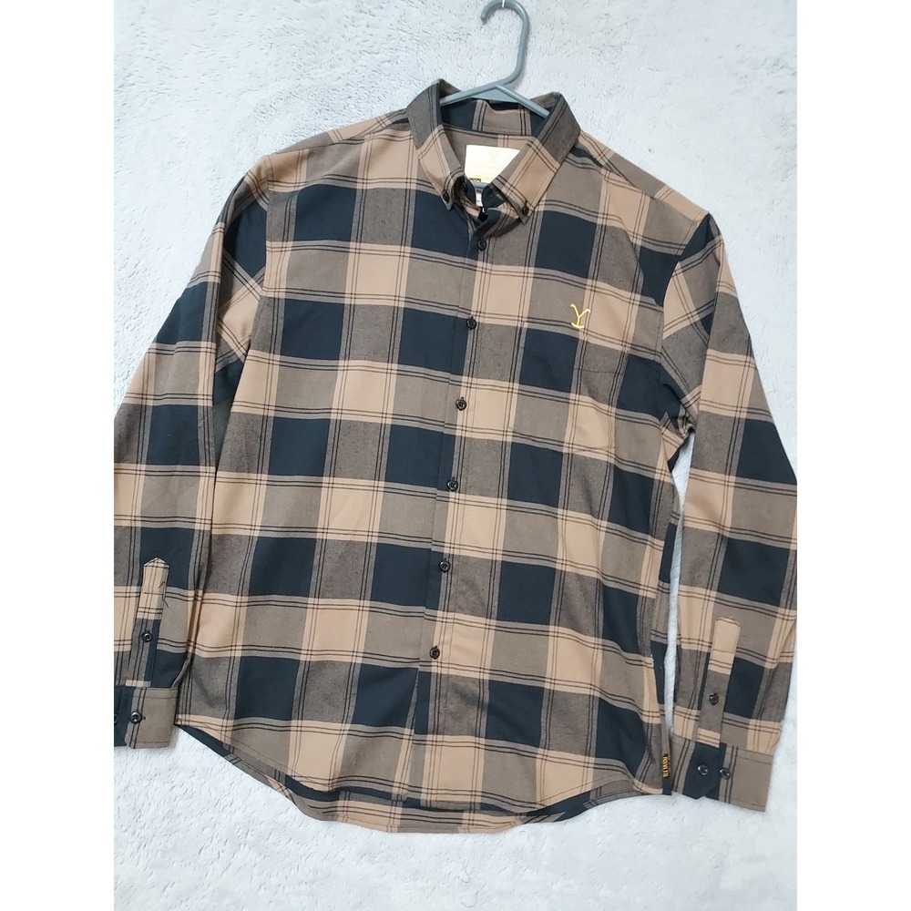 RSVLTS Yellowstone Shirt Men Large Flannel Plaid Button Down Brown Black Western